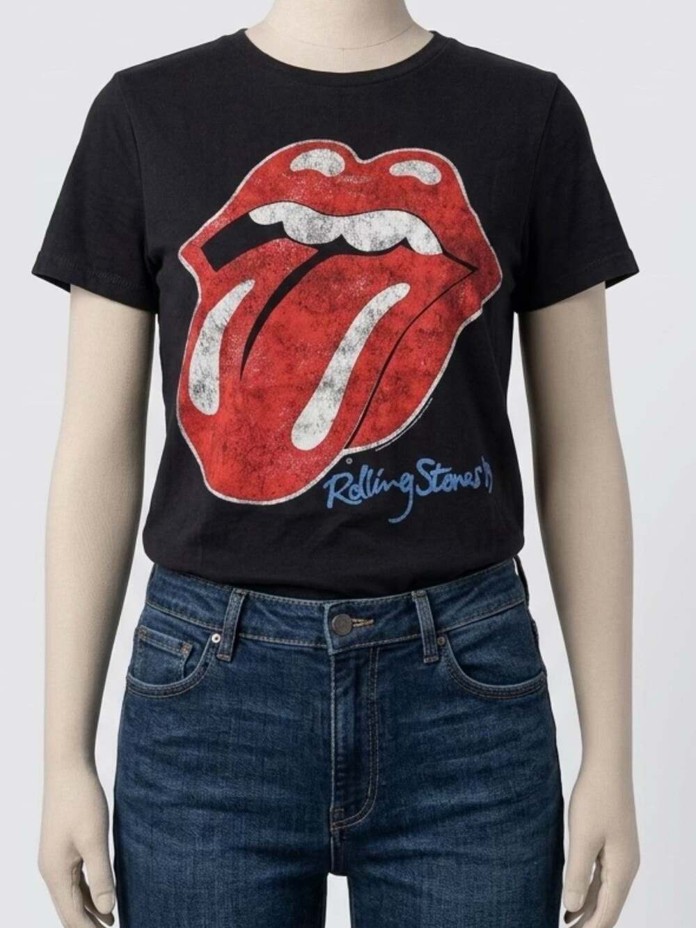 Rolling Stones '89 Tongue Logo Black Graphic T-Shirt, Size S
